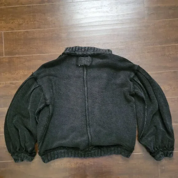 Free People Black Chunky Button-Up Knit Cardigan - Picture 3 of 8